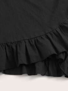 SHEIN VCAY Plus Tie Side Ruffle Trim Solid Skort - Black - View 4