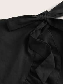 SHEIN VCAY Plus Tie Side Ruffle Trim Solid Skort - Black - View 5