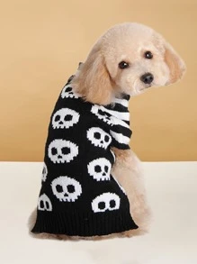 Halloween Skull Pattern Pet Sweater - Black and White - View 1