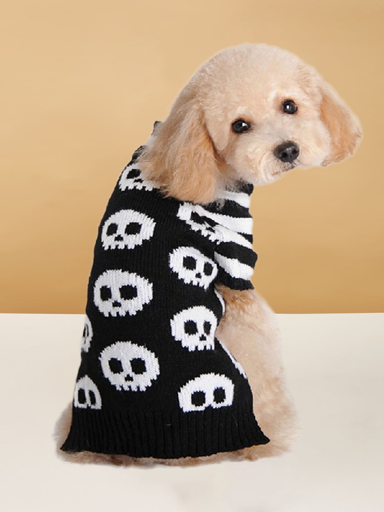 Halloween Skull Pattern Pet Sweater - Black and White - View 1