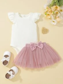 Body Para Bebé Con Ribete De Volantes Y Falda De Malla Con Lazo - Multicolor - Ver 1