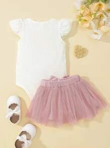 Body Para Bebé Con Ribete De Volantes Y Falda De Malla Con Lazo - Multicolor - Ver 2