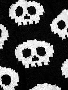 Halloween Skull Pattern Pet Sweater - Black and White - View 5