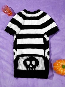 Halloween Skull Pattern Pet Sweater - Black and White - View 6
