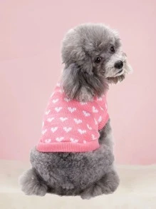 愛心圖案寵物套頭毛衣 - 彩色 - 查看 2