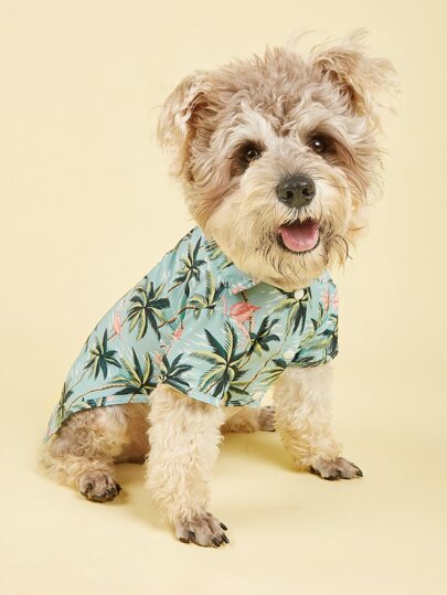 Hawaiian Beach Vacation Two Feet Button Up Pet Shirt With Collar For Cats And Dogs In Spring, Summer, Autumn