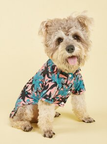 金毛猎犬和贵宾犬宠物衬衫，夏威夷菠萝椰子树海滩休闲服装，适合狗和猫，春夏 - 彩色 - 查看 1