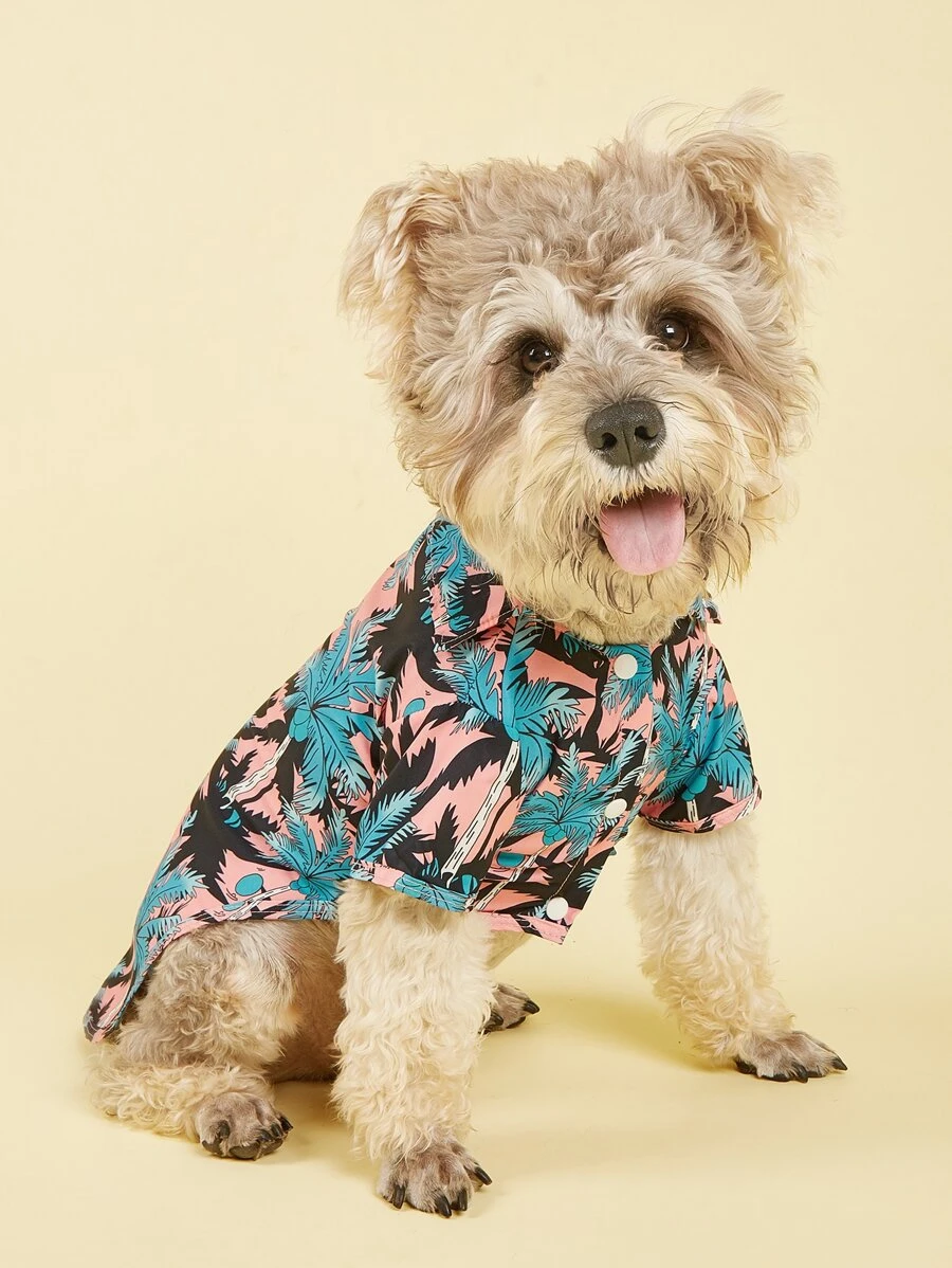 金毛猎犬和贵宾犬宠物衬衫，夏威夷菠萝椰子树海滩休闲服装，适合狗和猫，春夏 - 彩色 - 查看 1