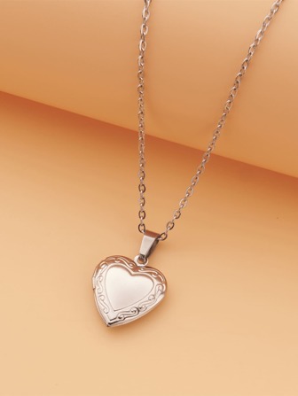 1 件心形小盒吊坠项链金色浪漫花式心形首饰女士