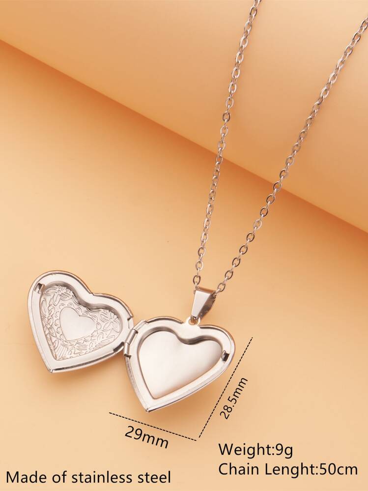 オープンロケット ハートチャーム ネックレス - シルバー - 見る 3