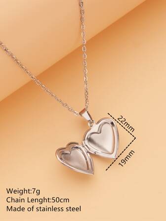 1 件心形小盒吊坠项链金色浪漫花式心形首饰女士