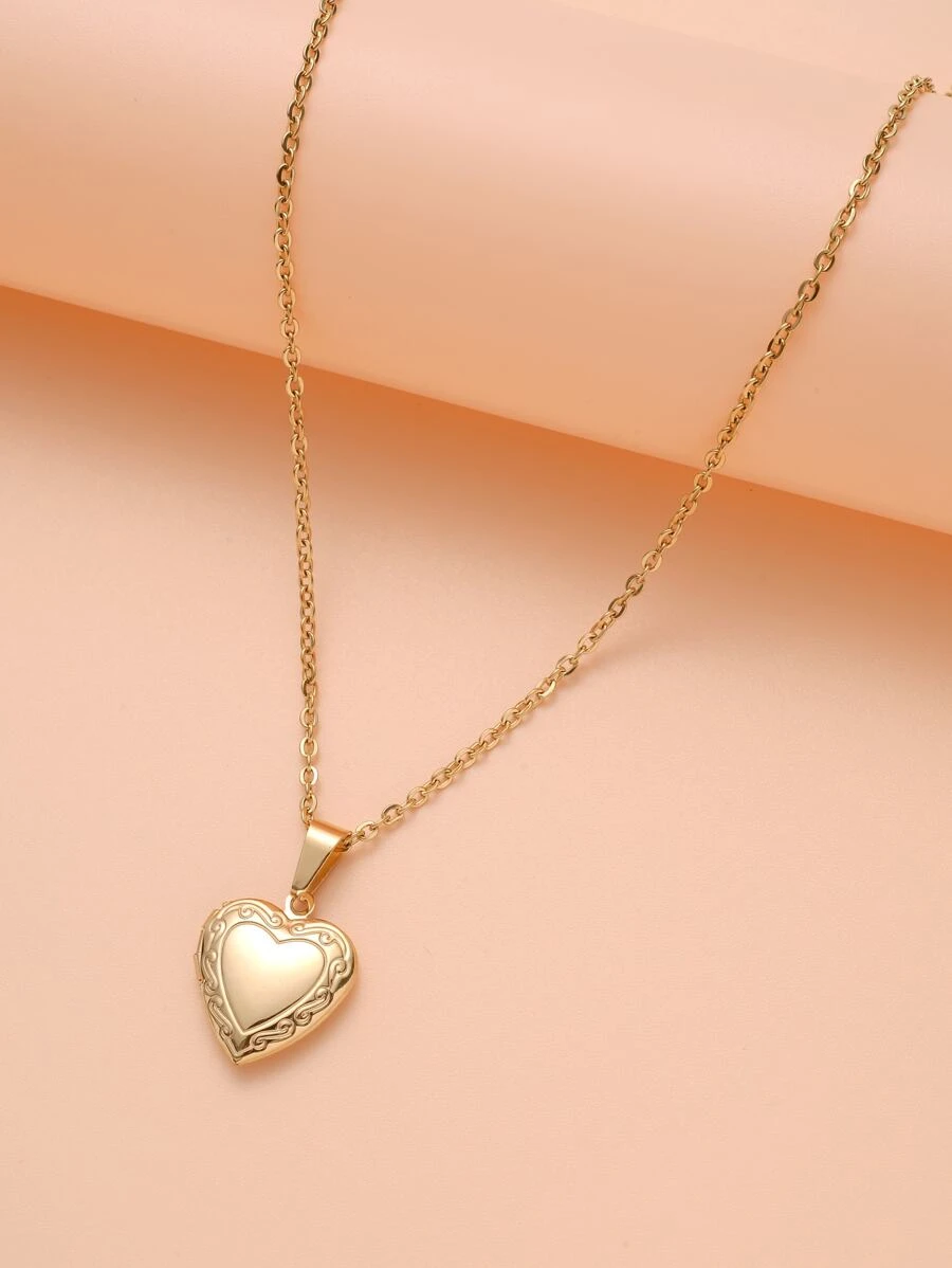 1 chiếc dây chuyền mặt dây chuyền hình trái tim, màu vàng, trang sức trái tim lãng mạn và độc đáo, dành cho nữ. - Vàng - Xem 1