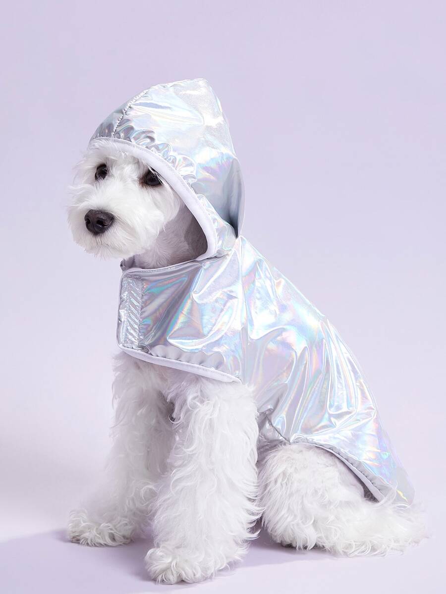 1pc Laser Hooded Pet Raincoat - Silver - View 1