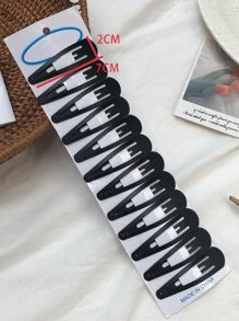 12 件简约纯色按扣夹休闲发夹、发饰、发夹爪夹 - 黑色 - 查看 4