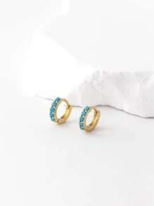 方晶鋯石裝飾圓耳環 - 金黃色 - 查看 1