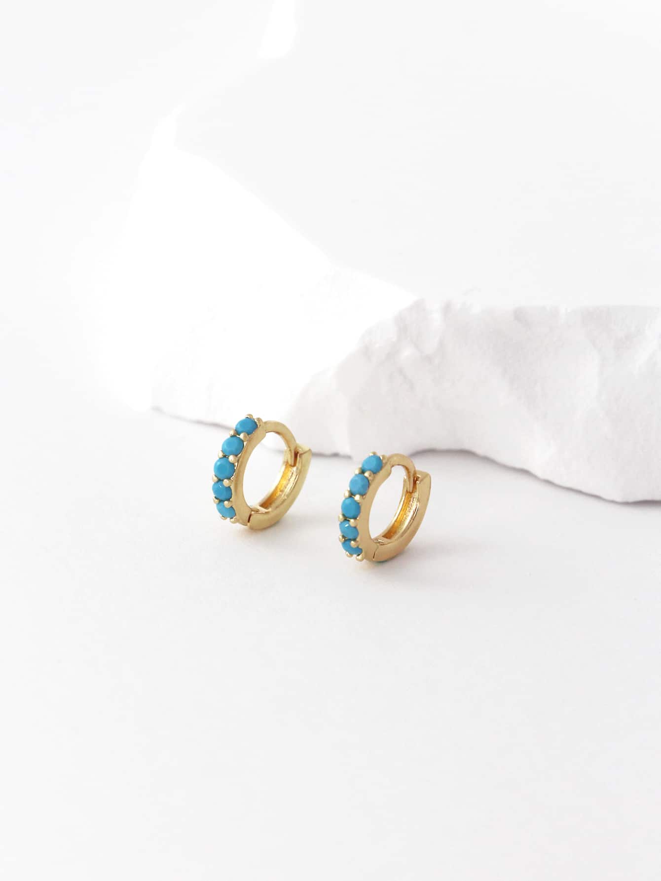 方晶鋯石裝飾圓耳環 - 金黃色 - 查看 1