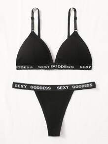 Set de lencería con cinta con letra - Negro - Ver 5