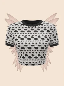 SHEIN ICON Grunge Ripped Round Neck Crop Top - Multicolor - View 1