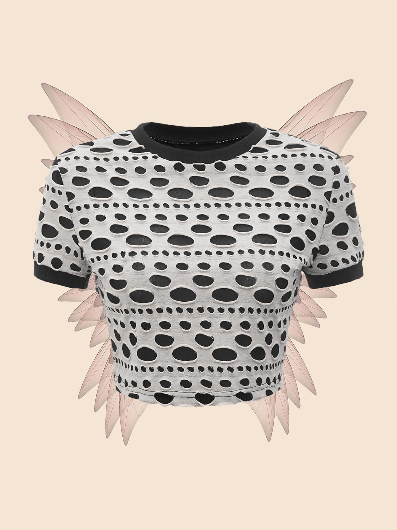 SHEIN ICON Grunge Ripped Round Neck Crop Top - Multicolor - View 1