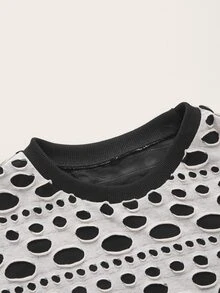 SHEIN ICON Grunge Ripped Round Neck Crop Top - Multicolor - View 3