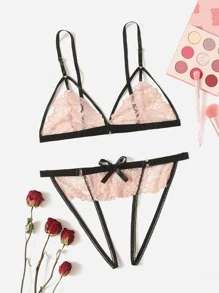 Classic Sexy Set de lencería con encaje floral - Rosa Pálido - Ver 1