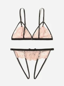 Classic Sexy Set de lencería con encaje floral - Rosa Pálido - Ver 2