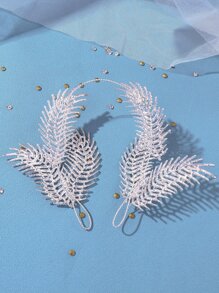 Rhinestone Leaf Decor Bridal Hair Band - Bạc - Xem 2