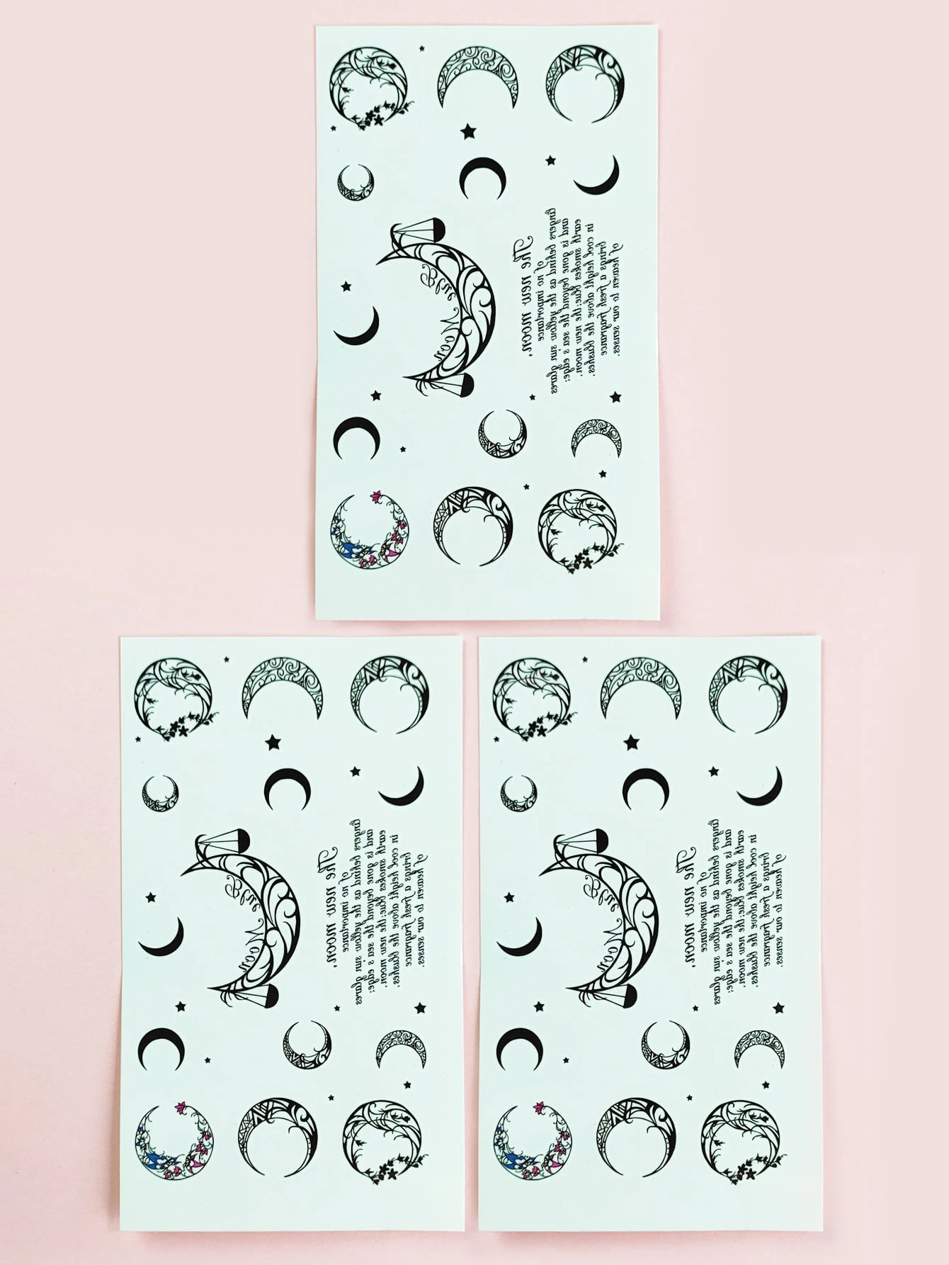 3枚 月プリント タトゥーシール