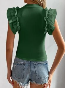 SHEIN LUNE 小高領荷葉邊T恤 - 綠色 - 查看 2