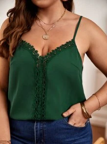 SHEIN Frenchy 大碼蕾絲拼接吊帶上衣 - 墨綠色 - 查看 3