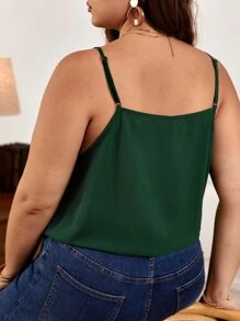 SHEIN Frenchy 大碼蕾絲拼接吊帶上衣 - 墨綠色 - 查看 4