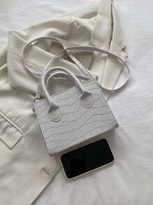 Minimalist Chic Embossed Tote Bag, Fashion Vacation Holiday Campus Style Shoulder Crossbody Bag For Women