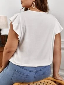 SHEIN Frenchy 大碼提花蕾絲荷葉邊上衣 - 白色 - 查看 3