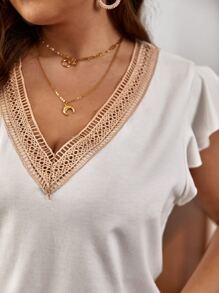 SHEIN Frenchy 大碼提花蕾絲荷葉邊上衣 - 白色 - 查看 6