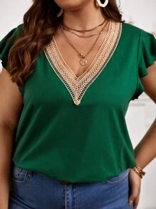 SHEIN Frenchy Top con encaje ribete con fruncido - Verde - Ver 2
