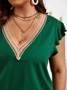 SHEIN Frenchy Top con encaje ribete con fruncido - Verde - Ver 5