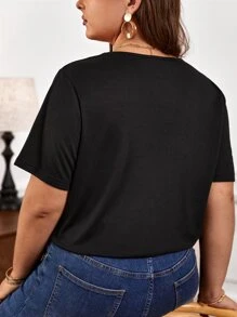 SHEIN LUNE Plus Solid Criss Cross Detail Tee - Black - View 4