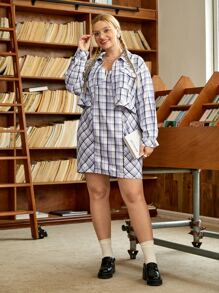 SHEIN Unity Plus Plaid Flap Pocket Drop Shoulder Jacket - Multicolor - View 4