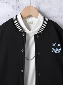 SHEIN Boys 1pc Reflective Cartoon & Letter Graphic Contrast Trim Varsity Jacket - Black - View 7