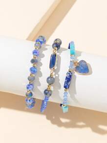 3 cái/bộ Vòng Tay Đính Hạt Charm Trái Tim - Màu xanh lam - Xem 2