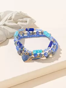 3 cái/bộ Vòng Tay Đính Hạt Charm Trái Tim - Màu xanh lam - Xem 1