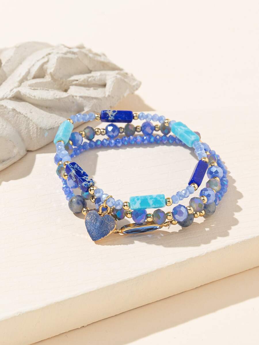 3 cái/bộ Vòng Tay Đính Hạt Charm Trái Tim - Màu xanh lam - Xem 1