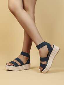 Ankle Strap Espadrille Wedge Sandals - Navy Blue - View 4