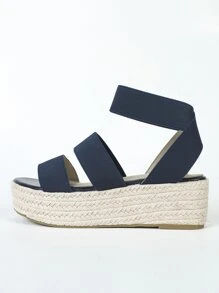 Ankle Strap Espadrille Wedge Sandals - Navy Blue - View 6