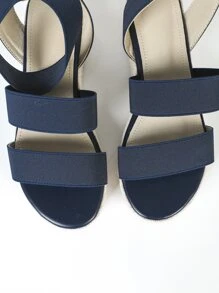 Ankle Strap Espadrille Wedge Sandals - Navy Blue - View 7