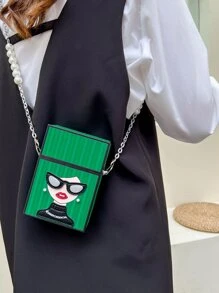 迷你人像圖案人造珍珠裝飾盒型包 - 綠色 - 查看 2