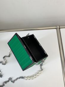 迷你人像圖案人造珍珠裝飾盒型包 - 綠色 - 查看 4