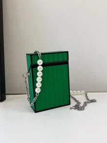 迷你人像圖案人造珍珠裝飾盒型包 - 綠色 - 查看 5