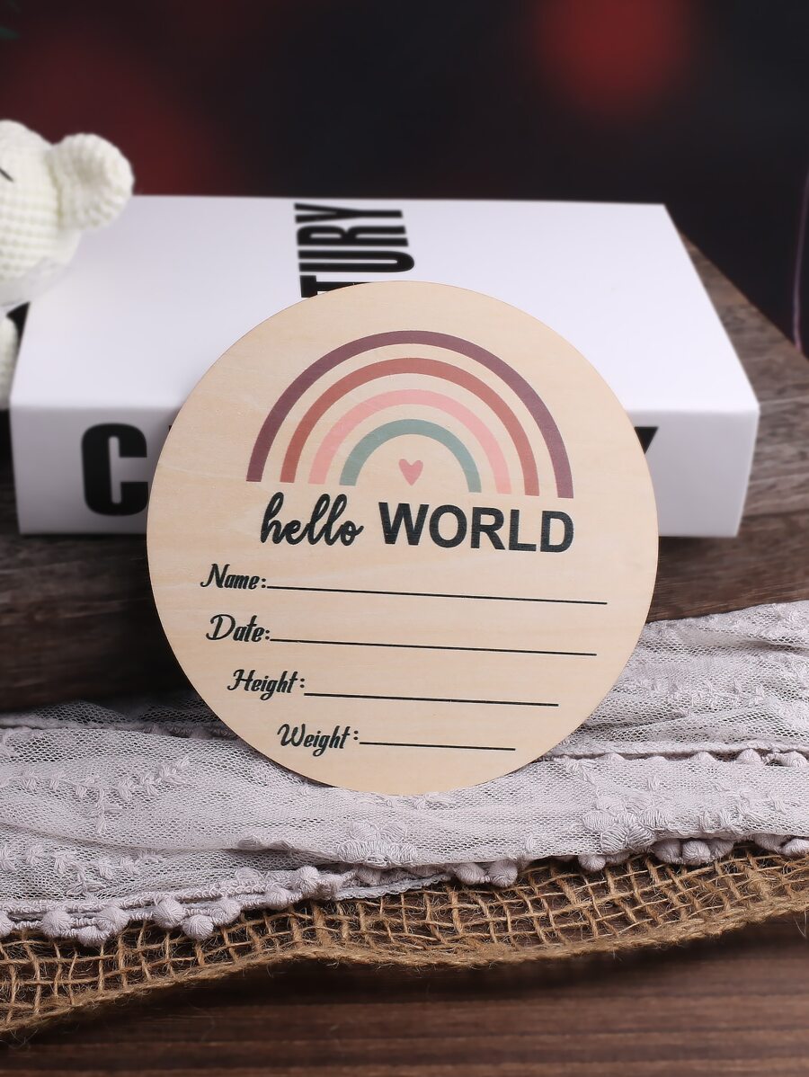 SHEIN Bé trai sơ sinh Bản in khẩu hiệu & Trái tim Hàng tháng Đề xuất về các cột mốc trong nhiếp ảnh - Màu be - Xem 1