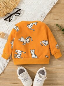 Baby Boy Cartoon Tiger Print Sweatshirt - Mustard Yellow - View 2
